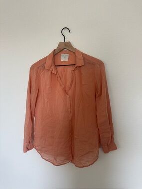 Forte Forte Coral-Orange Sheer Long-Sleeve Button-Down Shirt